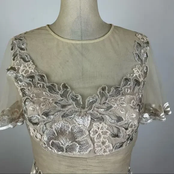 Teri Jon by Rickie Freeman Cream Tulle Sequin Jeweled Dress - Picture 3 of 10